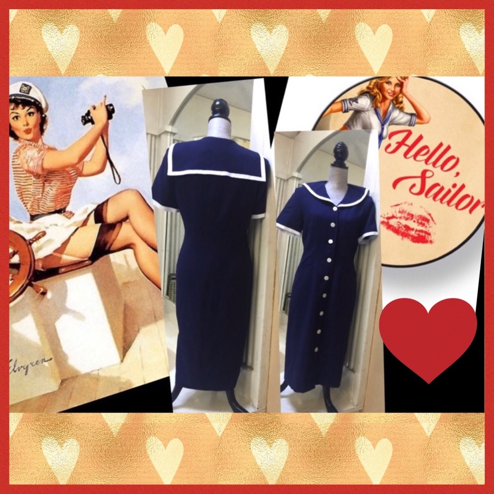 1980s does 50s Vintage Pinup Sailor Dress♥️